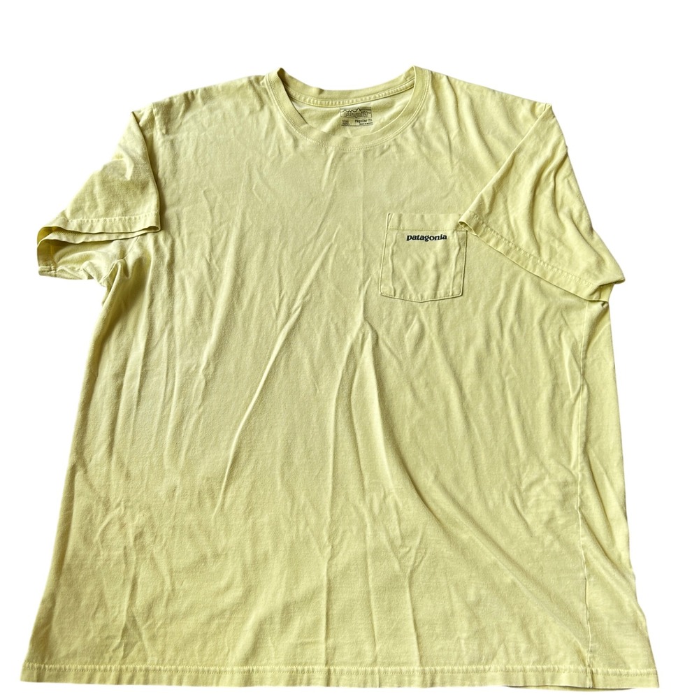 Patagonia Yellow Logo Pocket T Shirt Mens XXL Graphic Outdoor Casual Tee